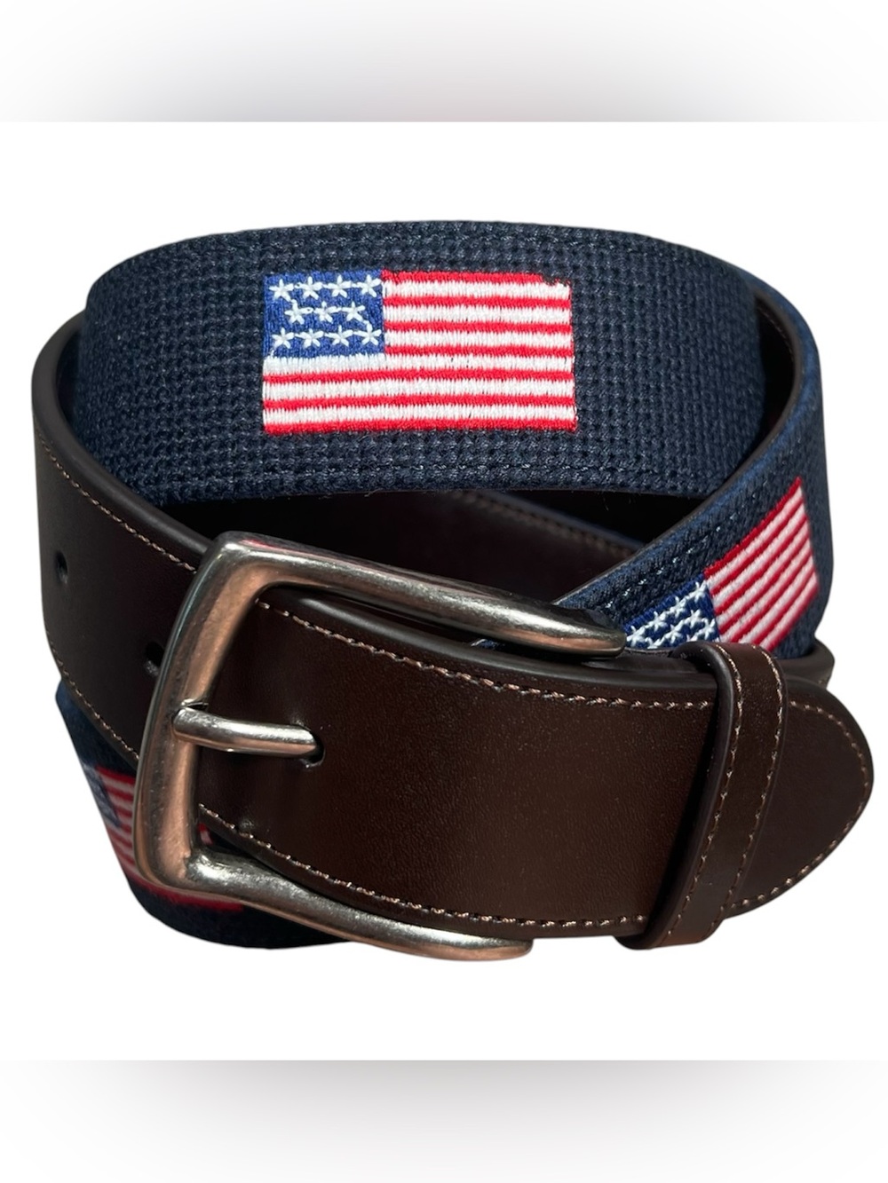 New Original Penguin American Flag Needlepoint Belt Mens Size 30 Navy Blue Golf